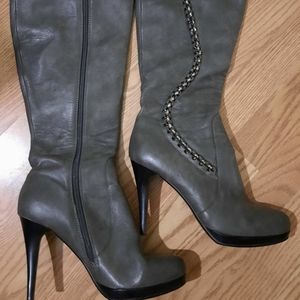 Faux leather knee high heels boots. Size 9